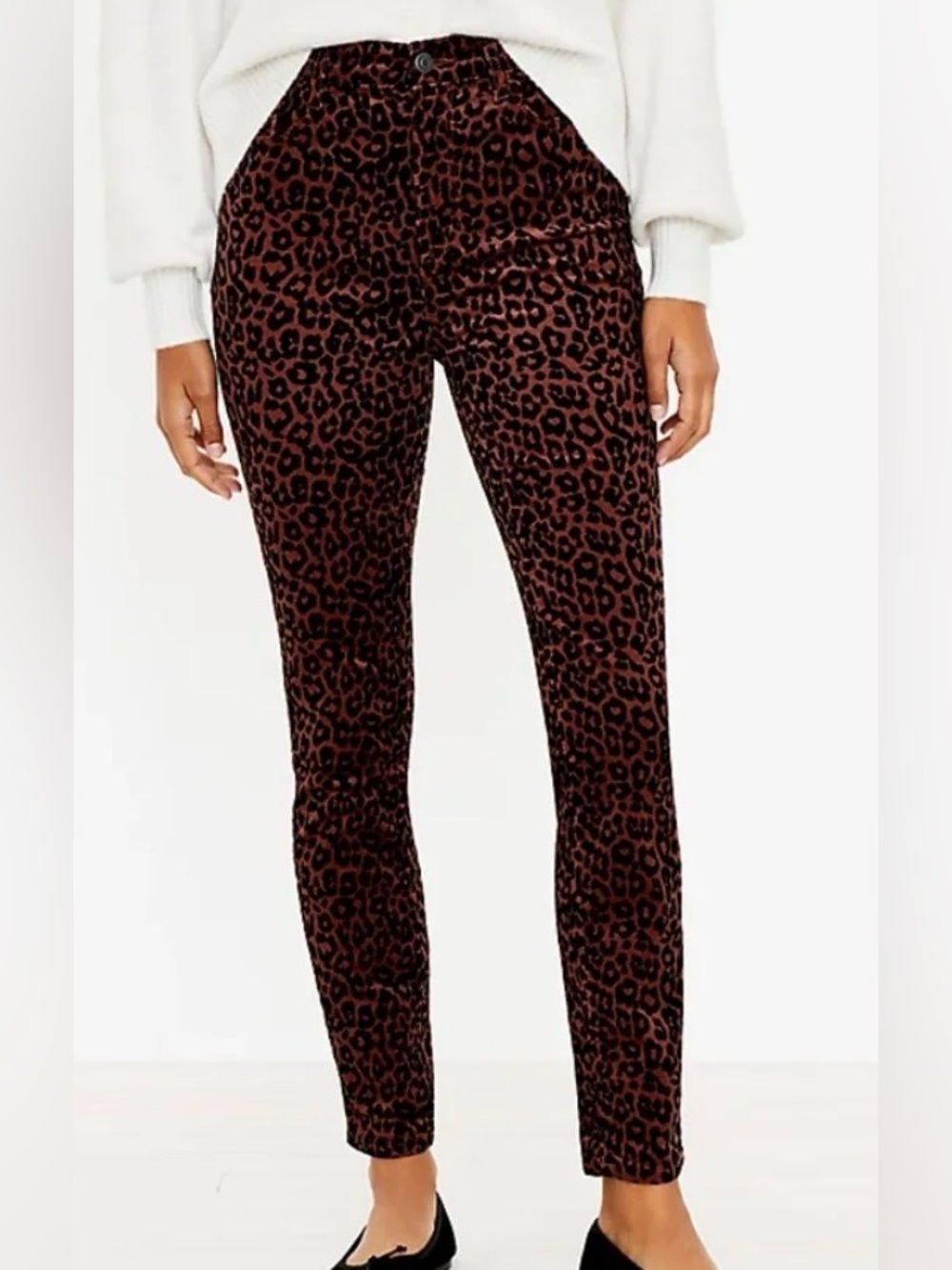 LOFT Leopard Print High Waist Skinny Velvet Soft Corduroy Pants Jeans Sz 27/4P - Picture 2 of 8